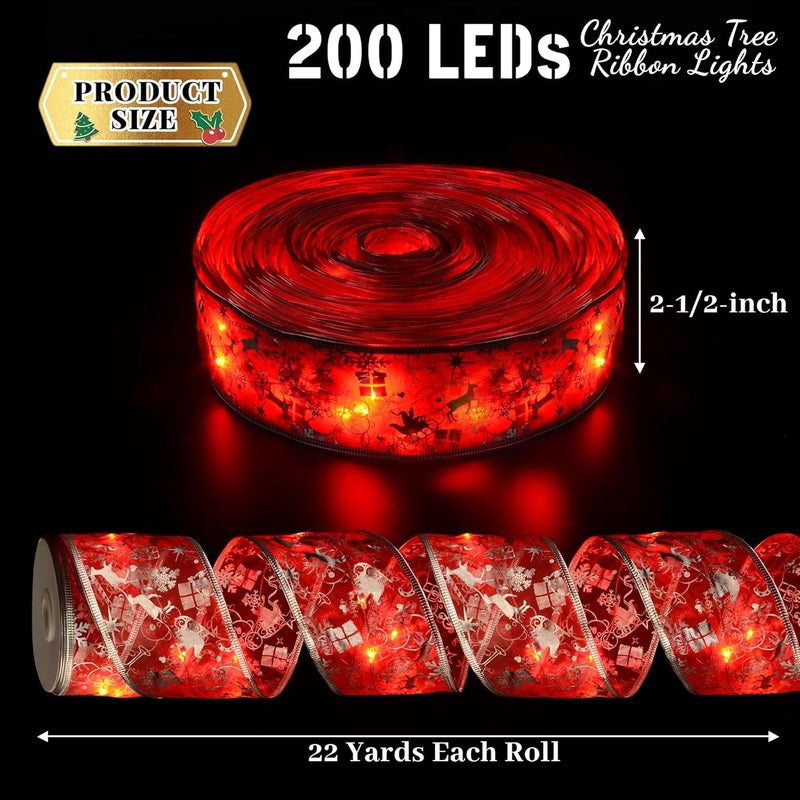 Vimorg Christmas Decorations - 2.5Inch x 66Ft 200 Led Christmas Tree Ribbon Lights with 8 Lighting Modes, Battery Operated & USB Powered Fairy String Lights with Timer for Xmas Tree Decor - Image 2